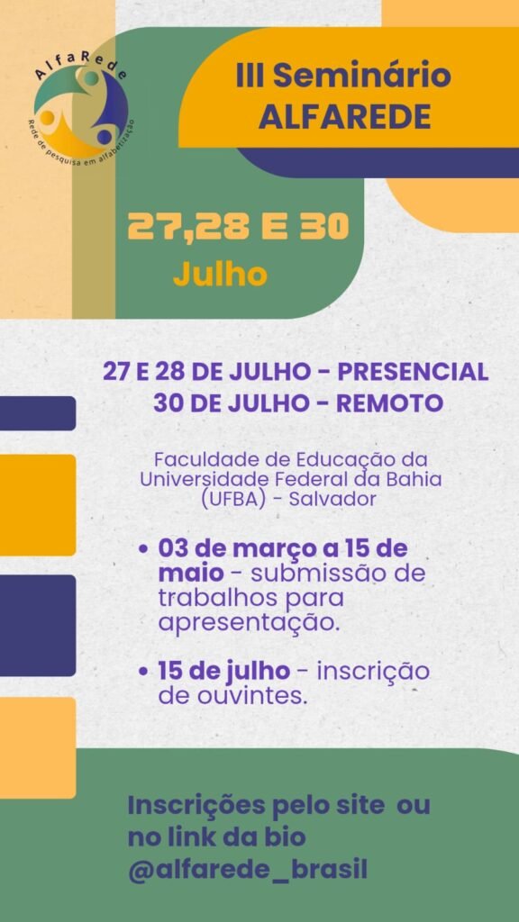 III SEMINÁRIO DA ALFAREDE: Alfabetização de crianças, jovens, adultos e idosos.